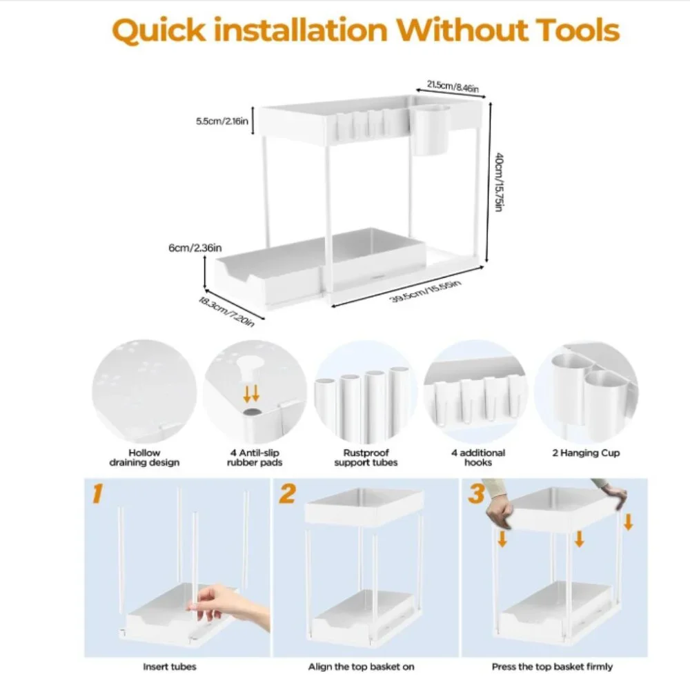 Under Sink Organizers and Storage Bathroom - 2 tiers - set of 2
